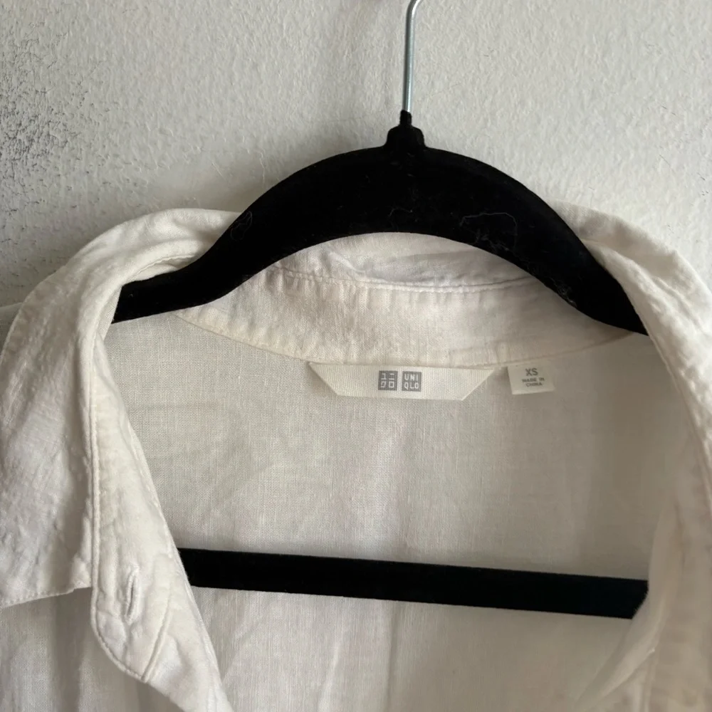 Uniqlo Sz XS Relaxed Oversized Linen Blend White Button Front Shirt Midi Dress - Picture 6 of 12
